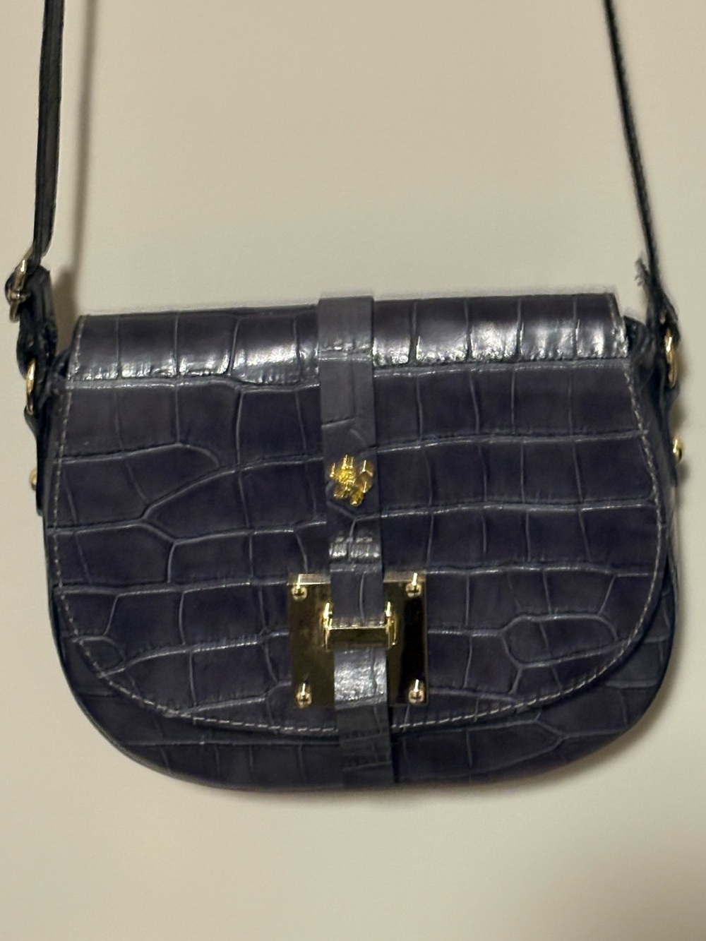 Pratesi Firenze Gunmetal Italian Crossbody Bag with  Gold Hardware - Picture 16 of 16